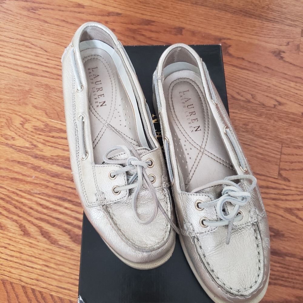 Ralph Lauren Yarino Platino Metallic Boat Shoes